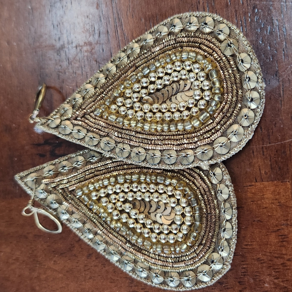 Gold and Silver Beaded Teardrop Earrings